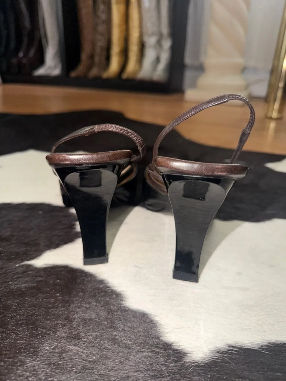 CHANEL Vintage Slingback Pointed Toe Black and Brown Leather Mules, size 39